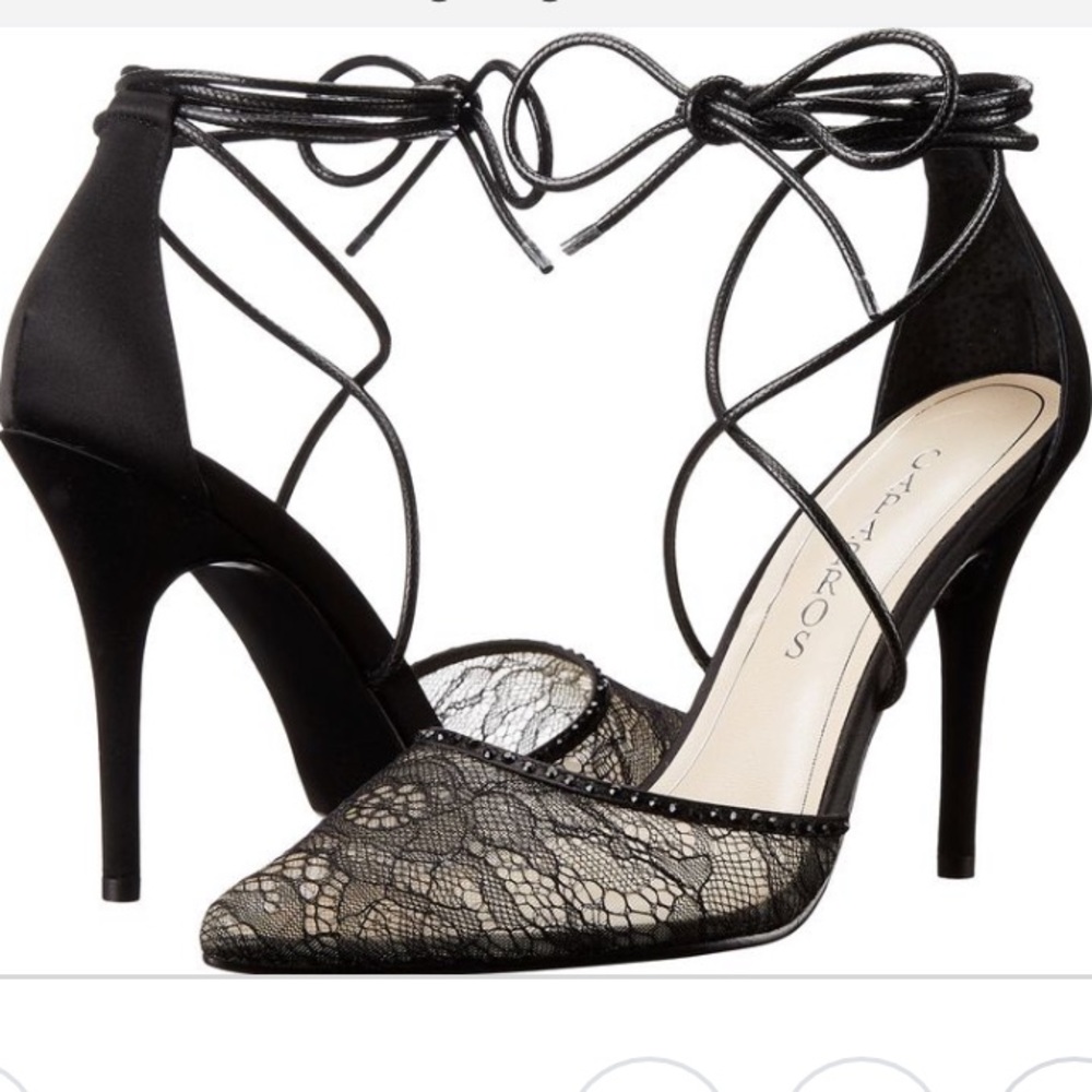 Black lace ankle-tie heels BNIB formal dance